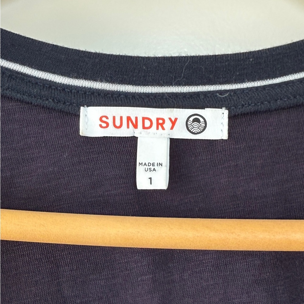 Anthropologie Sundry Navy and White Striped V-Neck Dress - size 1 - Picture 3 of 3